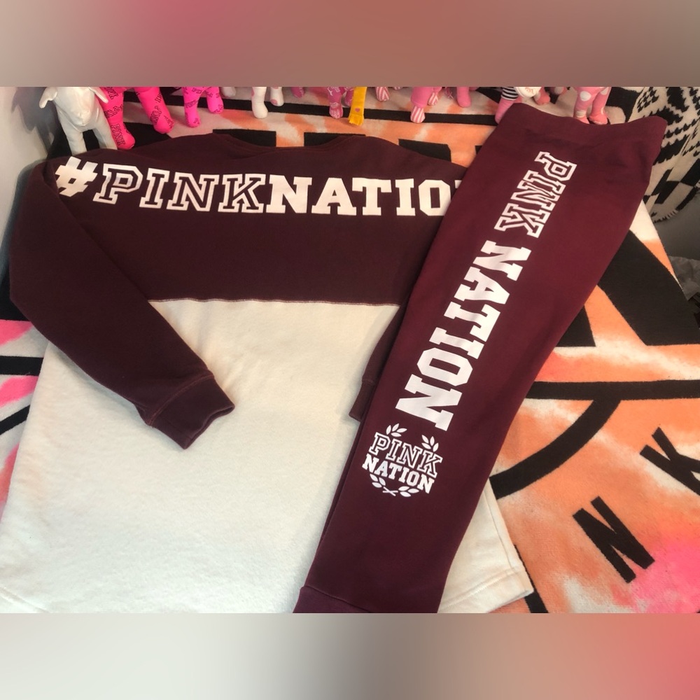 2014 PINK Victoria's Secret Pink Nation Sweatshirt and Matching Leggings Outfit